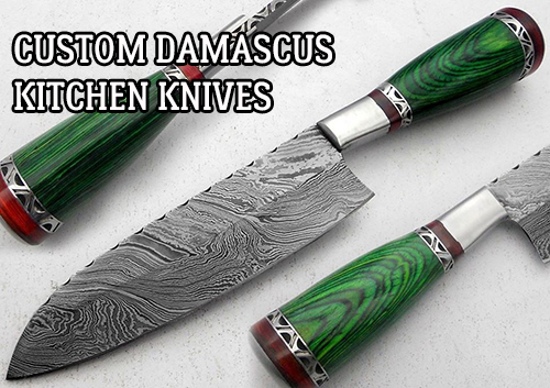 Custom Damascus Kitchen Knives